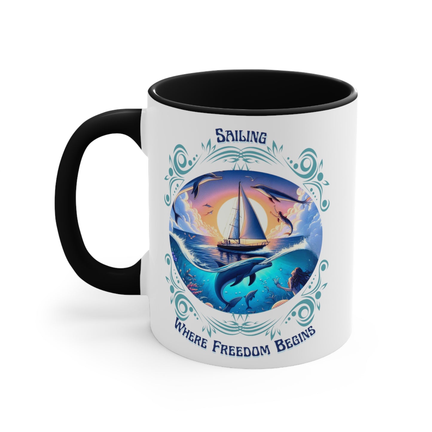 Sailing Where Freedom Begins – Nautical Sailing Ceramic Mug